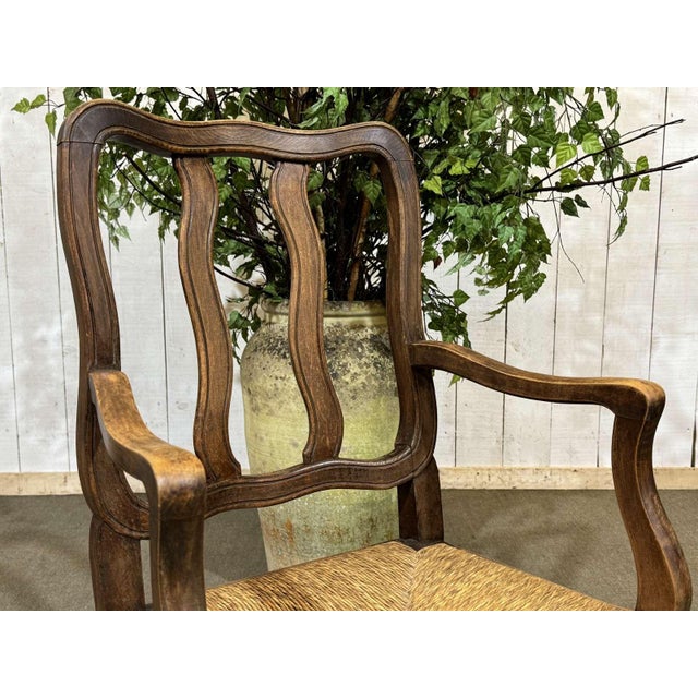 Louis XV Style Armchair in Beechwood with Straw Seat, 20th Century For Sale - Image 4 of 10