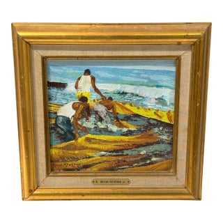 R. Recao Reverón Jr. ‘The Fishermen’ 1970 — Coastal Beach Seascape For Sale