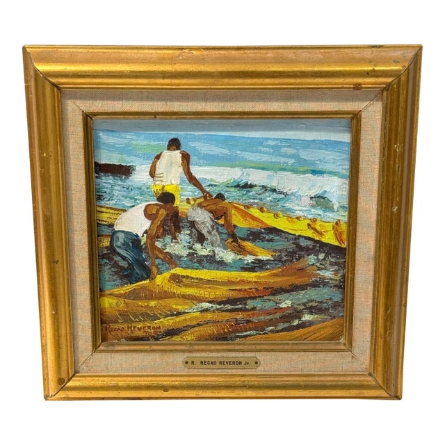 R. Recao Reverón Jr. ‘The Fishermen’ 1970 — Coastal Beach Seascape For Sale
