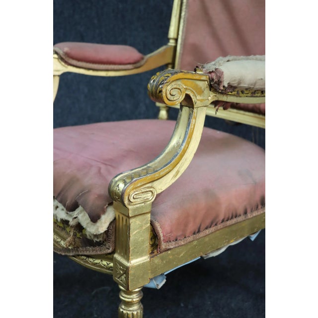 French Louis XVI Style Gilded Armchair For Sale - Image 3 of 6