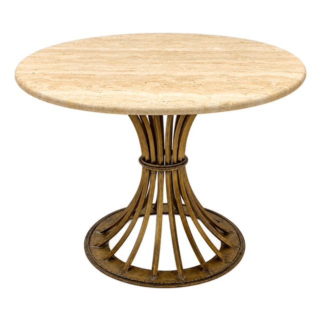 Organic Modern Kreiss Travertine & Gilt Iron Dunbar Inspired Wheat Sheaf Center Table For Sale