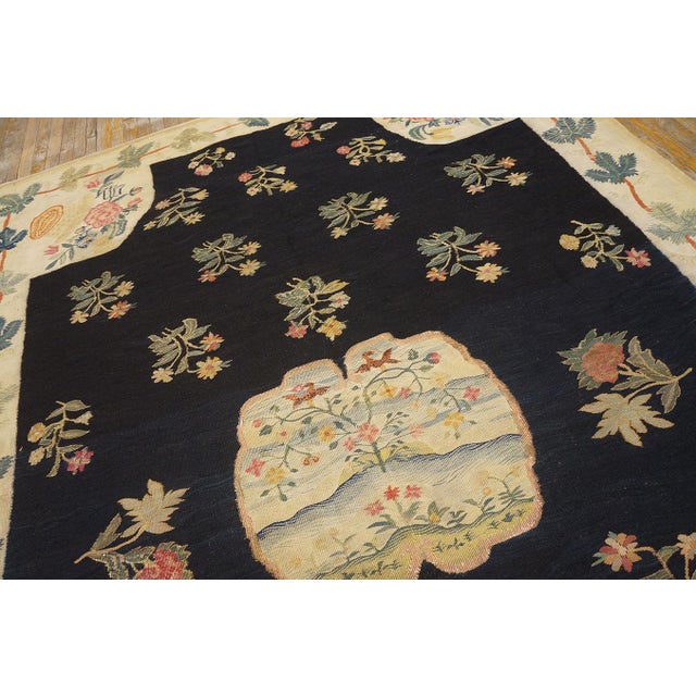 Traditional 1750s Black Floral Medallion Antique Bessarabian Flat-Weave Rug 7'3" X 11'4" Wool Carpet For Sale - Image 3 of 6