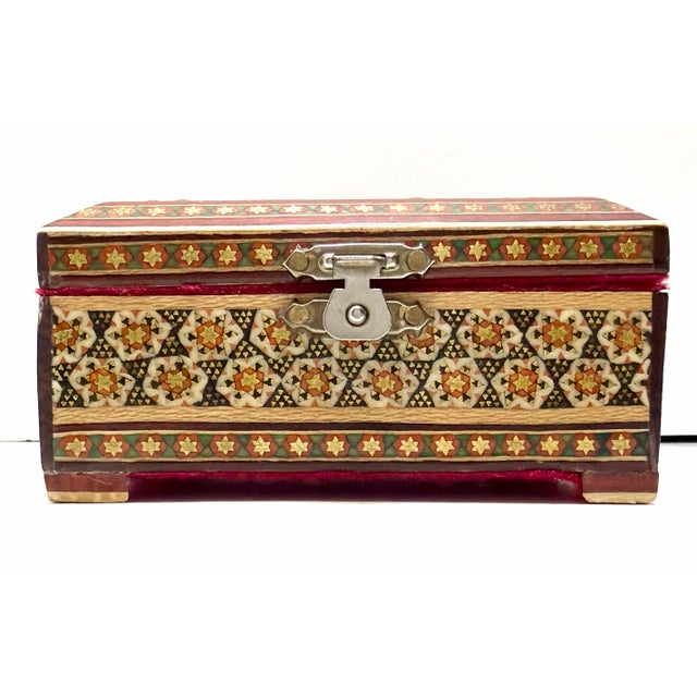 Vintage Persian Khatam Handcrafted Inlaid Wooden Micro Jewelry Trinket Box For Sale - Image 9 of 12