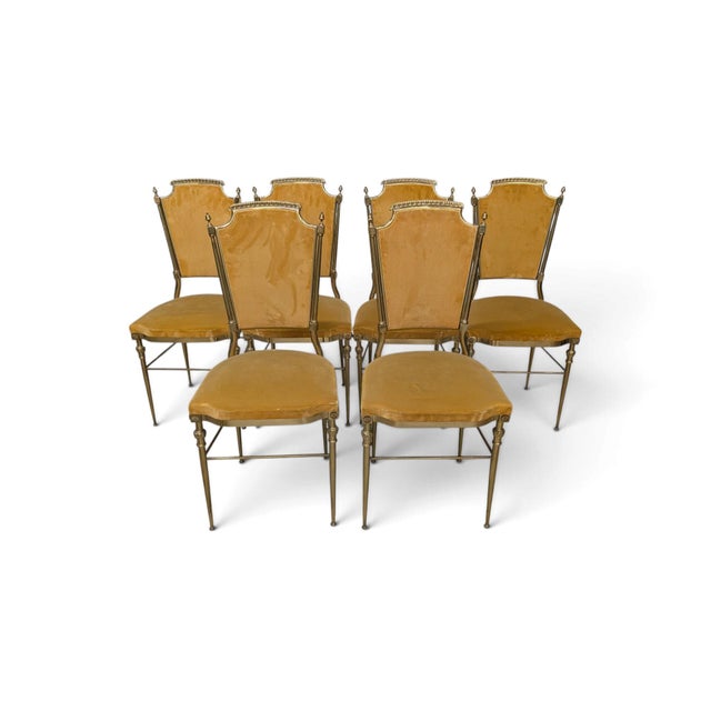Brass and Mustard Velvet Chairs, 1960s, Set of 6 For Sale - Image 15 of 15