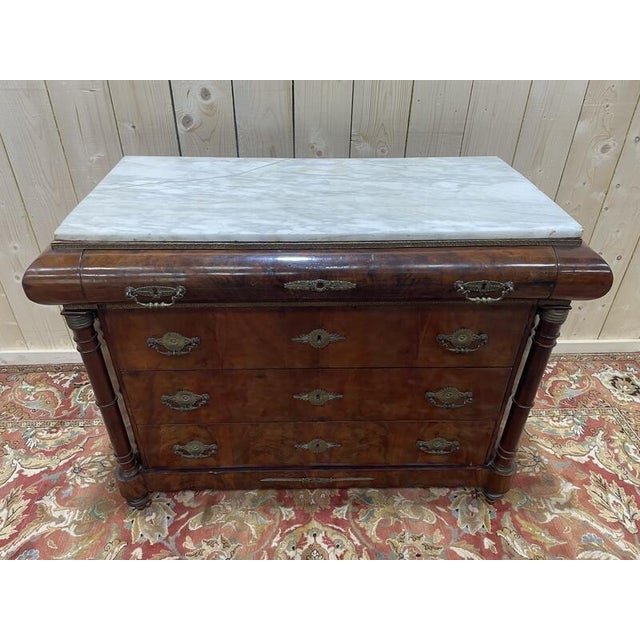 Gold Empire Chest of Drawers in Mahogany and Carrara Marble For Sale - Image 8 of 10