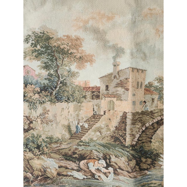 Large 18th Century Style Gobelin Tapestry with Pastoral Landscape Scene, 1970s For Sale - Image 18 of 18