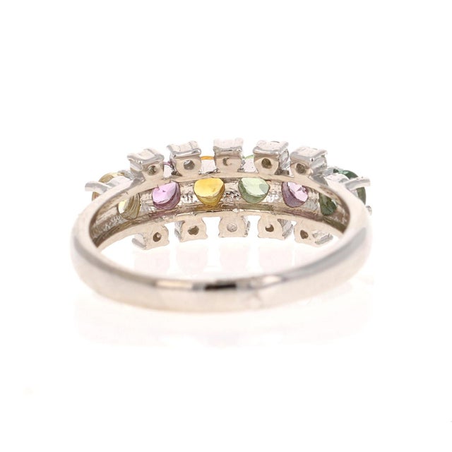 Multi-Color Sapphire and Diamond White Gold Cocktail Band, Size 7 For Sale - Image 4 of 6