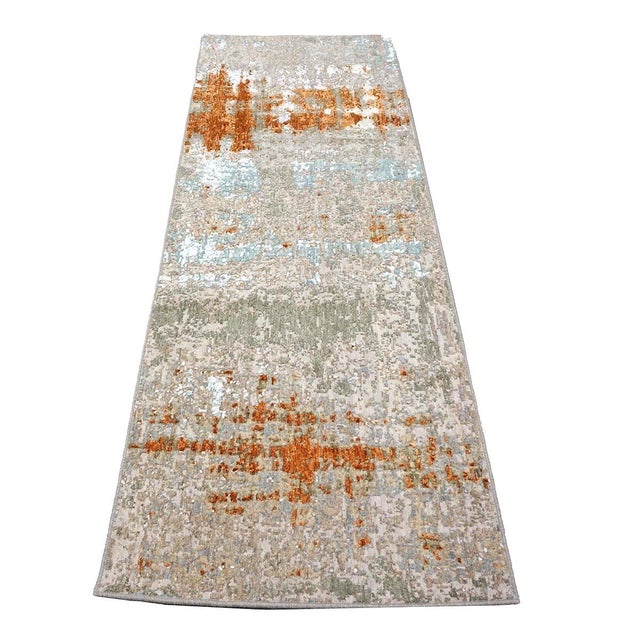 Early 21st Century 21st Century Indian Modern Wool & Silk 3x9 Grey, Rust, & Slate Runner Rug #1144152 For Sale - Image 5 of 11