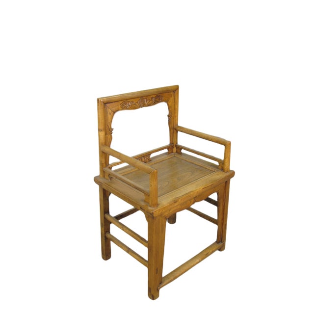 Wood Pair Antique Chinese Low Back Bat Armchair For Sale - Image 7 of 12