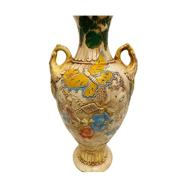 Vintage (1979) Carlly 17” Tall Asian Vase Hand Painted Floral Butterfly Asian. Condition is preowned. Please see all...