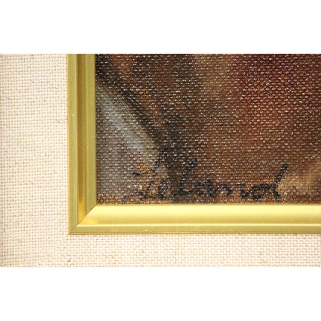 Classic acrylic on canvas depicting a jockey 'up' in lilac & yellow stripe silks signed 'Leyland' (LL) Art Sz: 9 1/2"H x 7...