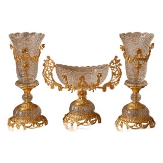Luxury Gold-Plated Crystal & Ormolu Garniture Set of 3 For Sale