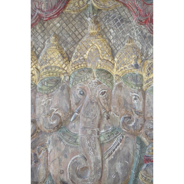 Mid-Century Modern Vintage Panchmukhi Ganesha Wall Sculpture – Hand-Carved Temple Wall Art 72x36 For Sale - Image 3 of 5