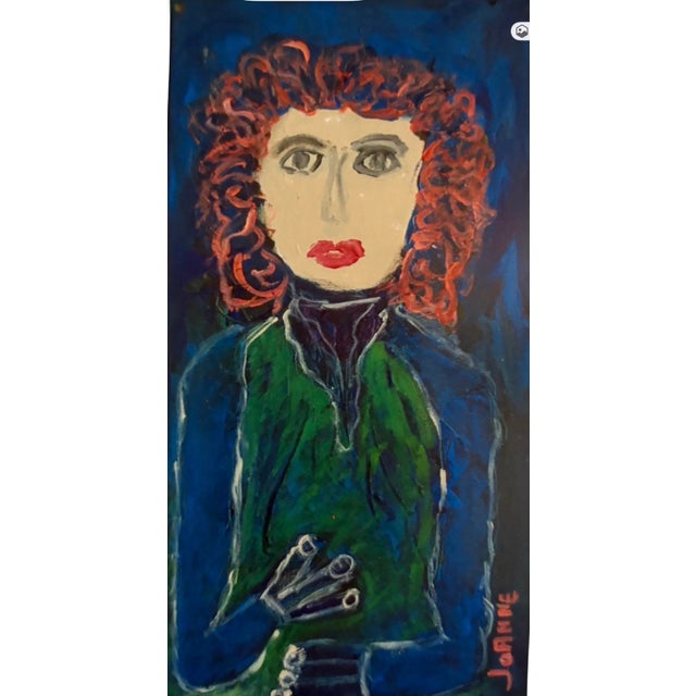 Paint Abstract Female Portrait of a Woman With Curly Red Hair by JoAnne Fleming For Sale - Image 7 of 7
