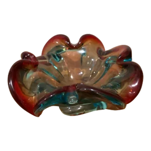Mid-Century Murano Style Aventurine Glass Flower Shaped Ashtray