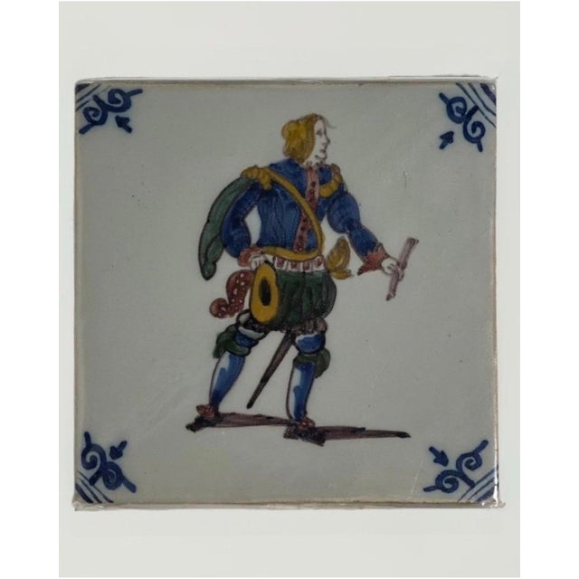 Set of 6 Mid 20th Century Makkum Dutch Hand-Painted Polychrome Delft Tiles by Royal Tichelaar For Sale - Image 4 of 9
