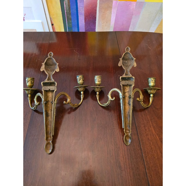 Edward F. Caldwell & Co. Antique E F Caldwell Style Pair of Sconces Gilded For Sale - Image 4 of 5
