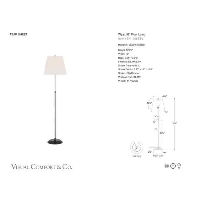 Suzanne Kasler by Visual Comfort Signature Wyatt 52" Floor Lamp in Bronze with Linen Shade Designer: Suzanne Kasler...