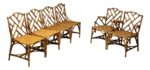 Dal Vera, Italian Modern, Bamboo, Cane, Six Dining Chairs, Italy, 1950s