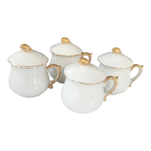 Vintage Strafford White & Gilt Pots De Crème - Set of 4 For Sale