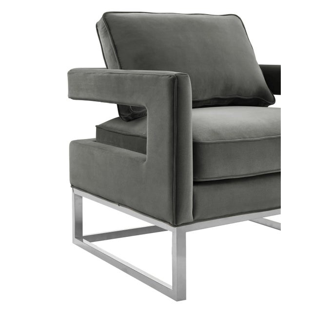 Avery Grey Velvet Chair with Silver Frame For Sale - Image 4 of 7