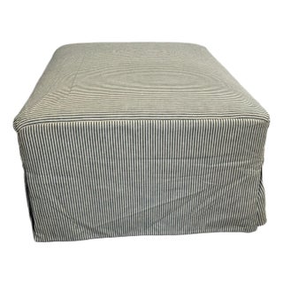Custom Upholstered Waterfall Ottoman in Rose Tarlow “Gigi” Stripe For Sale