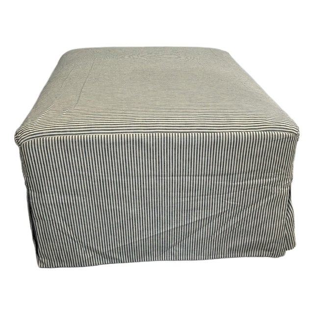 Custom Upholstered Waterfall Ottoman in Rose Tarlow “Gigi” Stripe For Sale