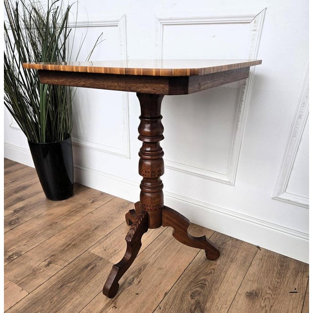 Gold Italian Neoclassical Biedermeier Walnut Inlay Tripod Chess Games or Side Table, 1950s For Sale - Image 8 of 9