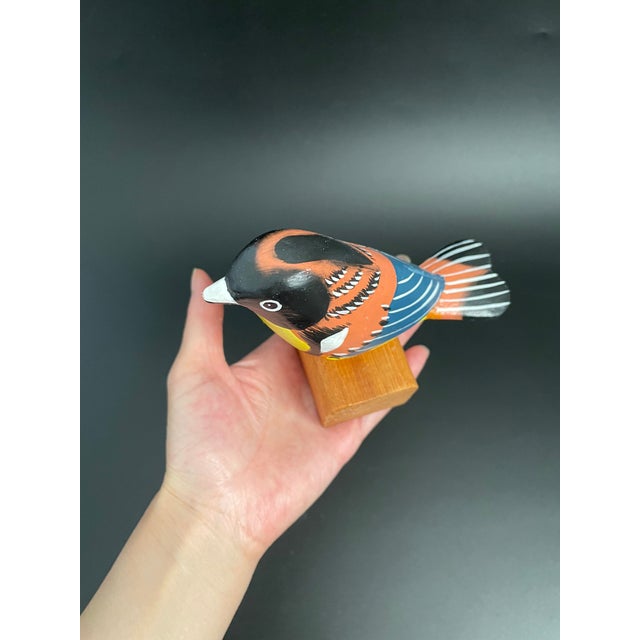 Folk Art Wood Oriole Bird on Stand For Sale - Image 11 of 11