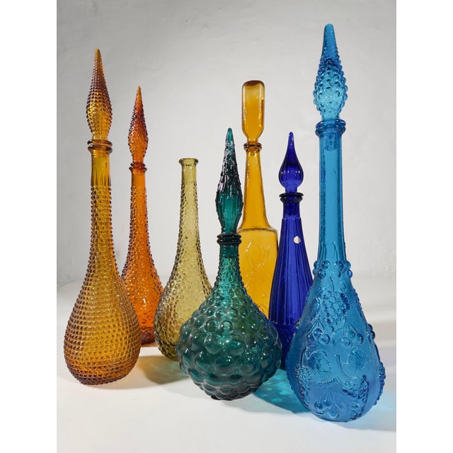 A Symphony of Saturated Light attributed to Empoli Genie Bottles, 1960s, Set of 7 For Sale - Image 11 of 13