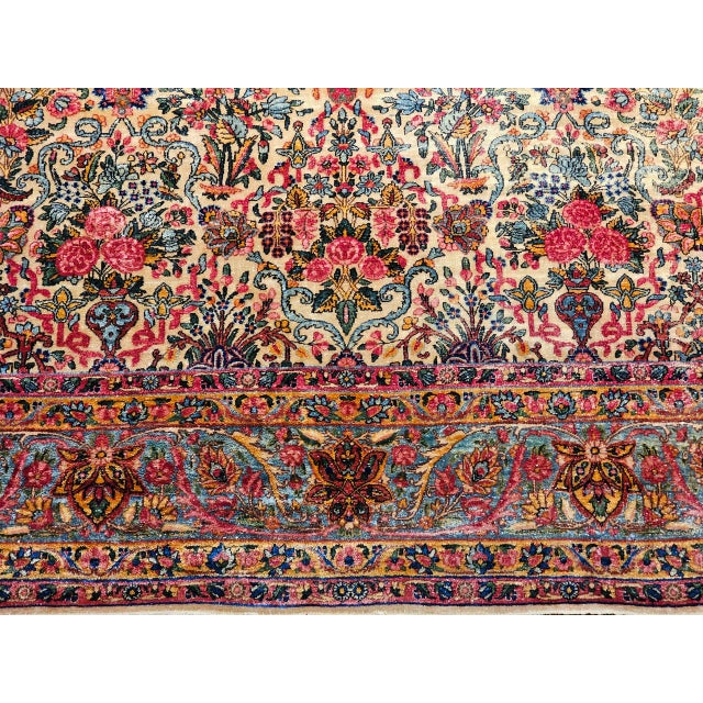 Vintage Oversized Persian Kerman Lavar Rug, Hand-Knotted Wool, Allover Floral Vase Pattern, Ivory & Turquoise, 9’ X 14’ For Sale - Image 15 of 18