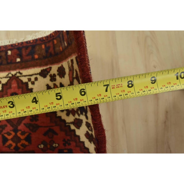 Hamedan Rug 3’2” X 4’4” Red Wool Vintage Tribal Hand-Knotted Oiental Carpet For Sale - Image 10 of 12