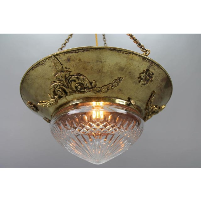 French Brass and Bronze Pendant Light with Cut Glass Lampshade, 1900s For Sale - Image 9 of 18