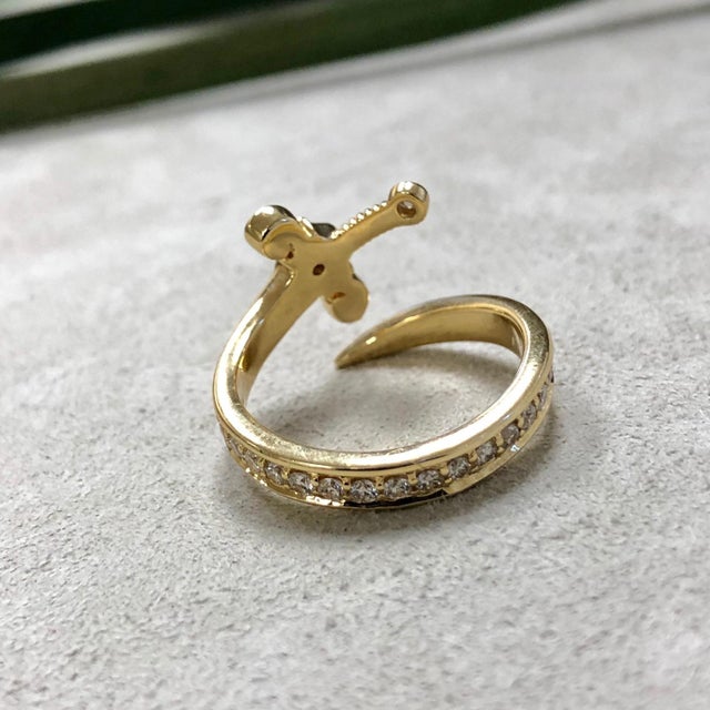 Metal Syna Yellow Gold Sword Ring with Bright Diamonds For Sale - Image 7 of 10