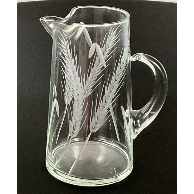 Art Deco Mid 20th Century Art Deco Hand Cut and Slightly Frosted Pitcher and Seven Tall Drinking Glasses - 8 pcs For Sale - Image 3 of 6