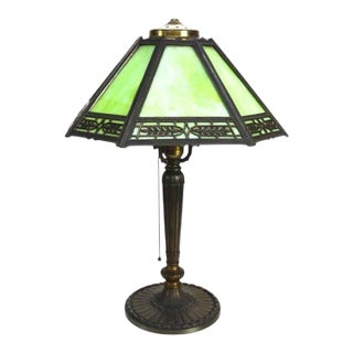 Arts & Crafts Pittsburg 8-Panel Slag Glass Table Lamp Signed C1920 For Sale