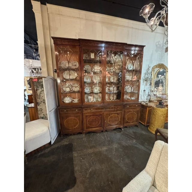 19th C. English George III Inlaid Mahogany Breakfront For Sale - Image 9 of 9
