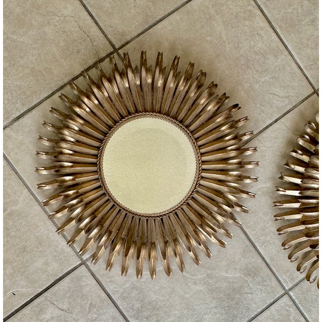 Pair Gilt Metal Eyelash Sunburst Convex Wall Mirrors For Sale - Image 11 of 18
