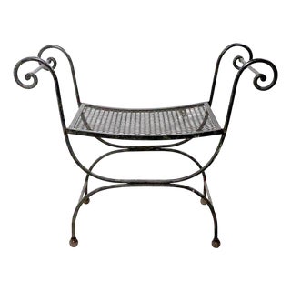 Mid 20th Century Hollywood Regency Wrought Iron Saddle Seat Bench For Sale