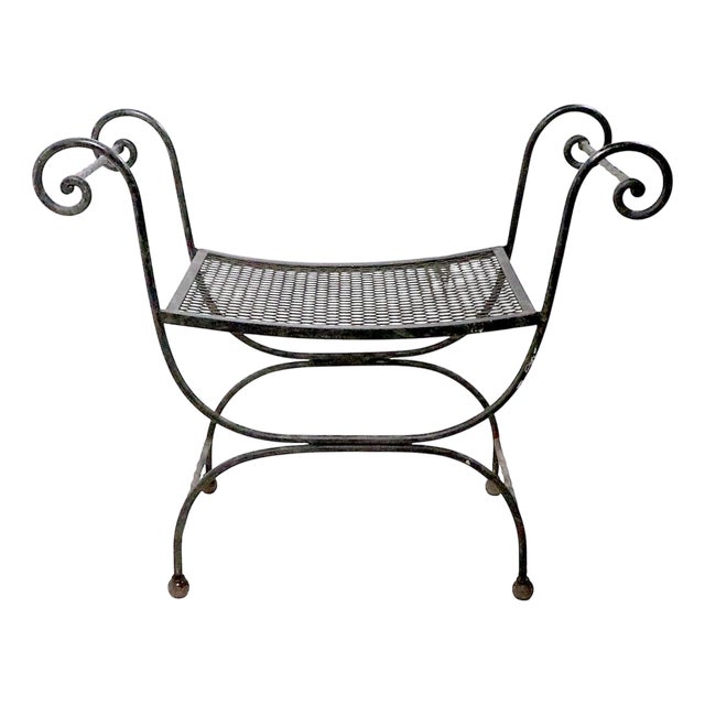 Mid 20th Century Hollywood Regency Wrought Iron Saddle Seat Bench For Sale