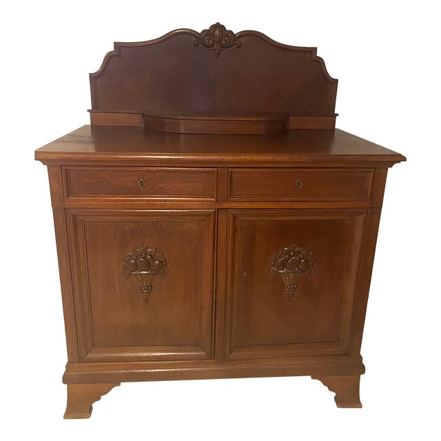 Vintage Exquisitely Unique Black Forest Style Carved Oak Old European German Buffet/Sideboard For Sale