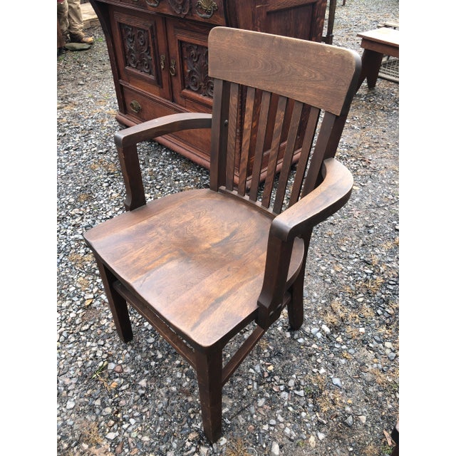 Solid Wood Vintage Bank Desk Chair For Sale In Philadelphia - Image 6 of 10