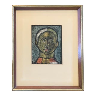 Mid 20th Century Figurative Abstract Oil Pastel Drawing by Lester Raymer, Framed For Sale