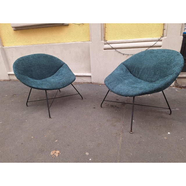Minoletta Armchairs in Green Fabric by Augusto Bozzi for Saporiti, 1950s, Set of 2 For Sale - Image 6 of 14