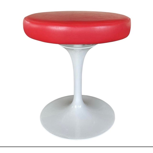 Knoll Eero Saarinen Knoll Tulip Stool Limited Edition 50 Year Anniversary Red Leather Stool For Sale - Image 4 of 5