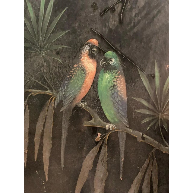 Beautiful Antique Handpainted Victorian Large Metal Fireplace Screen Birds Parrots 46” tall 24” wide Legs will be...