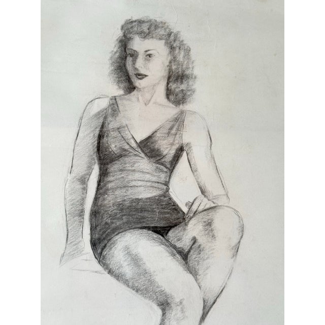 A wonderful drawing of a female figure. Done for a college art class in 1944 by Pat Muir. Pencil on paper. Unframed....