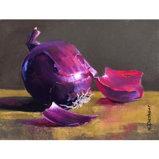 Judging a Book By Its Cover by Natasha Isenhour | Pastel Still life of an onion with peels For Sale