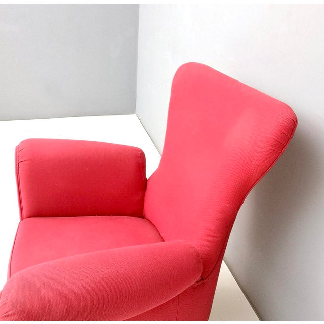 Vintage Red Cotton Wingback Armchair with Brass Feet, Italy For Sale - Image 6 of 11