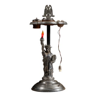 Vintage Art Deco Historical u.s. And Statue of Liberty Smoking Stand For Sale